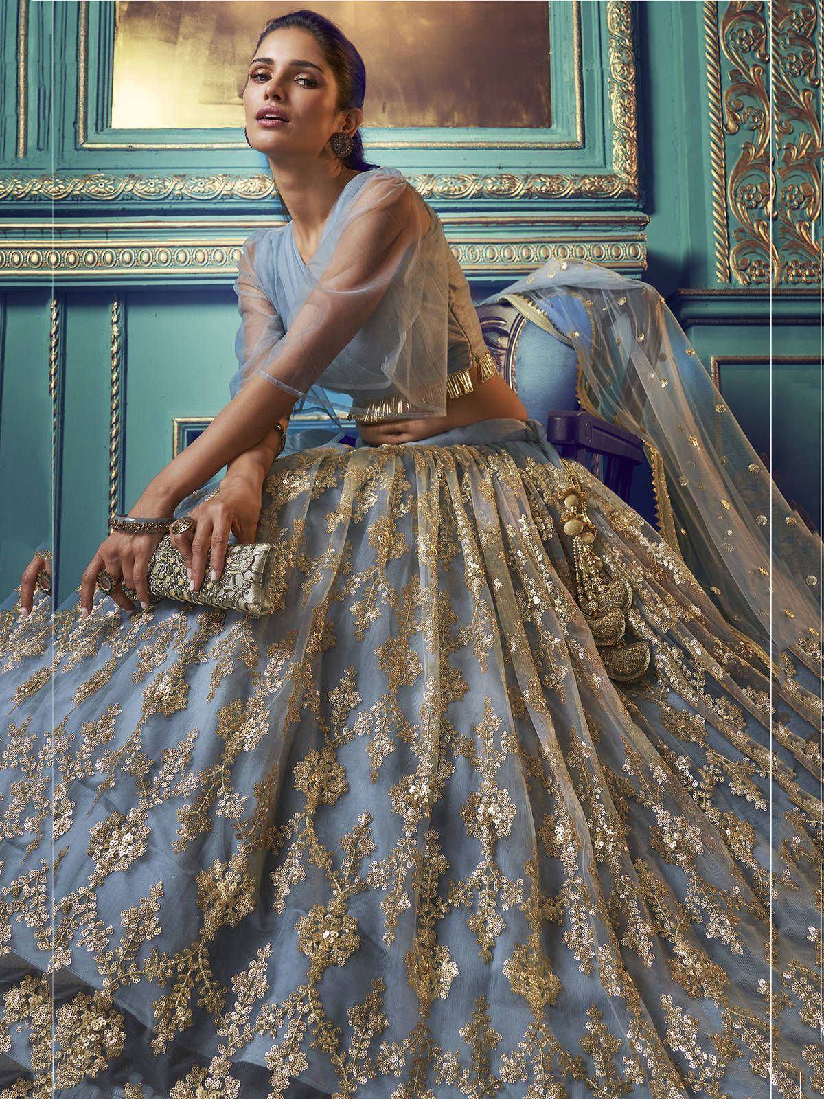 Tulsi Art Grey Sequins Soft Net Party Wear Lehenga Choli