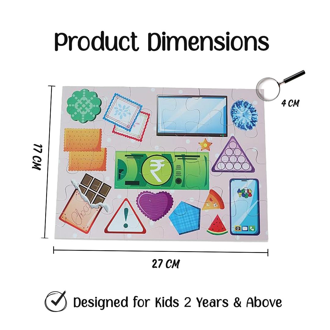 Advit Toys Shapes Jigsaw Puzzle Triangle Rectangle Square | Educational Shape Learning Puzzle for Kids & Toddlers 2+ Years (24 Pieces + Book Inside)