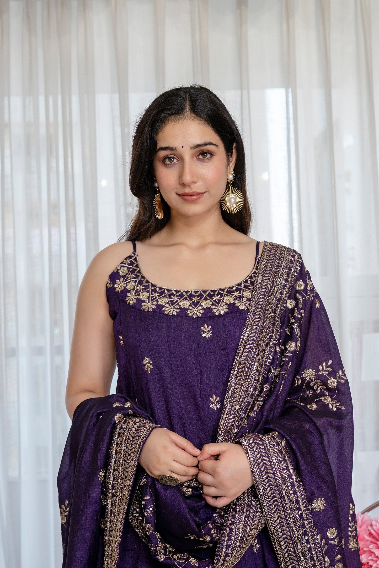 Yash Enterprise Purple Vichitra Silk Party Wear Embroidery Suit Set