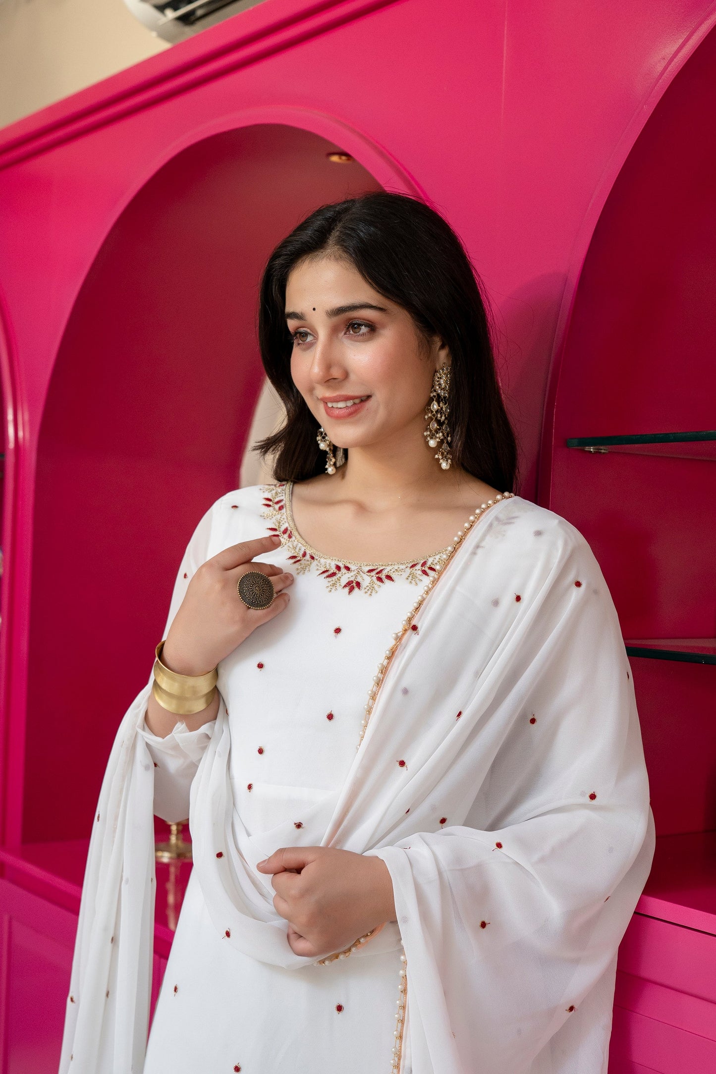 Yash Enterprise White Georgette Party Wear Embroidery Suit Set