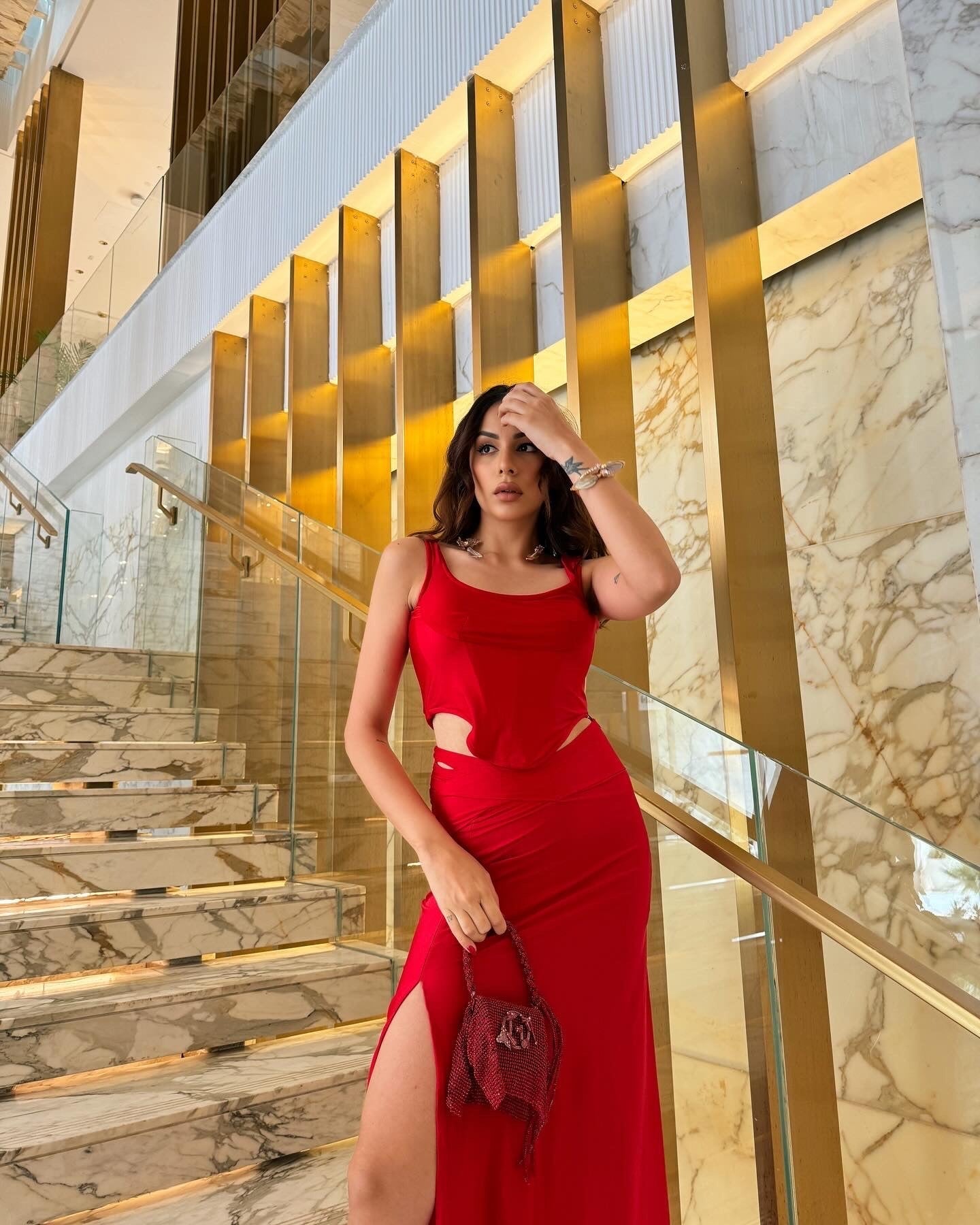 Nitibha Kaul In Promiscuous Red Crystal Furbie Handbag