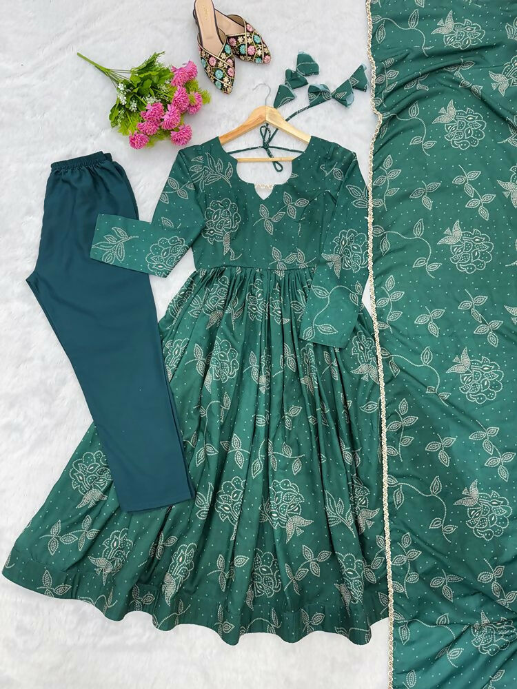 Teeya Creation New Trendy Stylish Elegant Teal Floral Print Cotton Anarkali Suit for Women