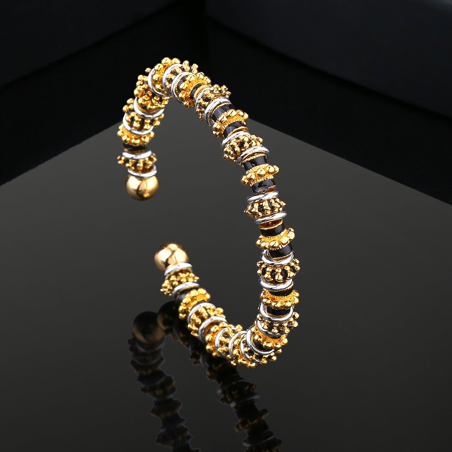 Estele Gold & Rhodium Plated Twist & Twirl Kada Bracelet for Women