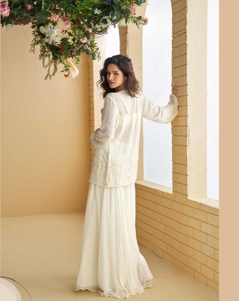 Anaita White Silk Stitched Suit With Embroidery Work