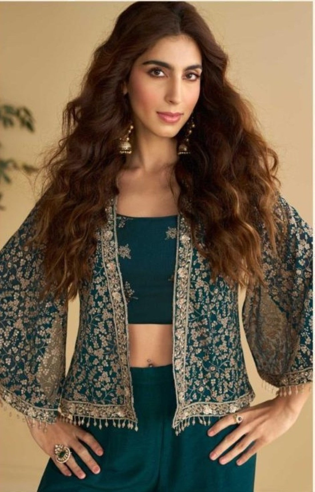Anaita Teal-Green Silk Stitched Suit With Embroidery Work