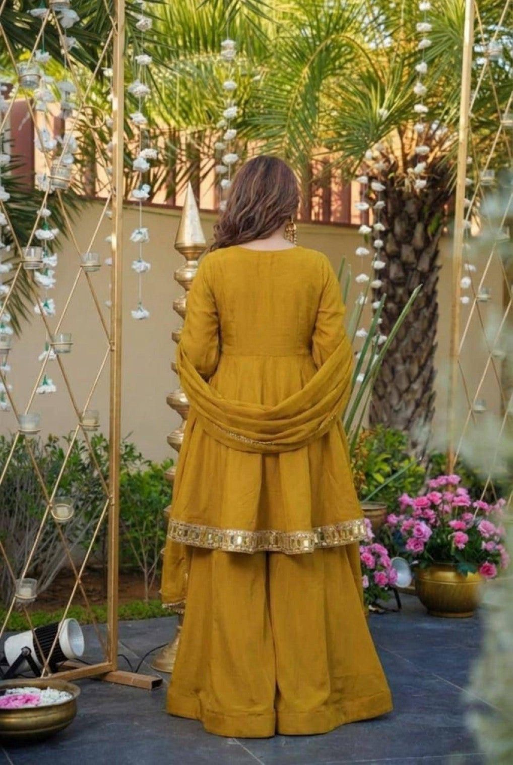 Anaita Mustard Silk Readymade Suit with Real Mirror Work