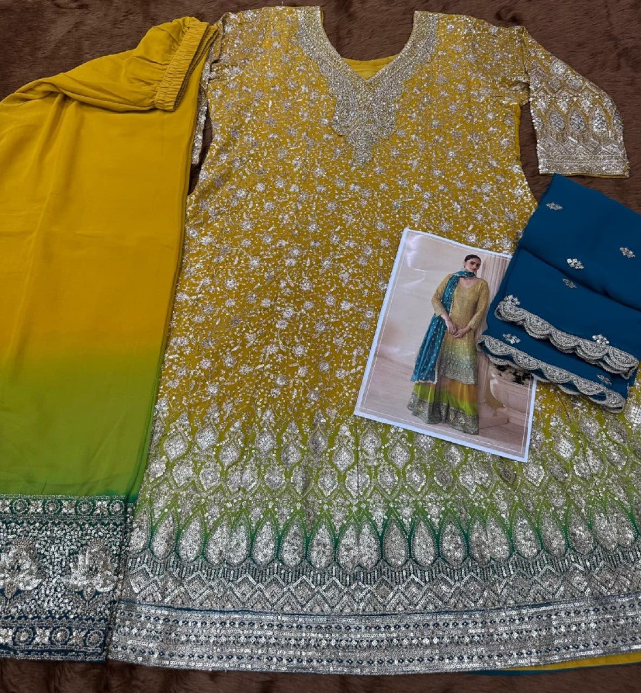 Anaita Yellow Real Georgette Stitched Suit With Sequence & Diamond Work