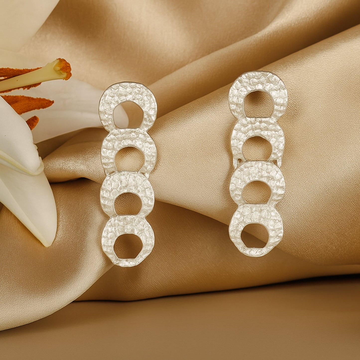 Estele Gold Tone Circular Pattern Intertwined Beaten Gold Drop & Dangle Earrings for Women