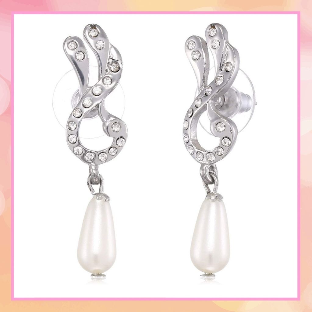 Estele Rhodium Plated Abstract Peacock Drop Earrings for women