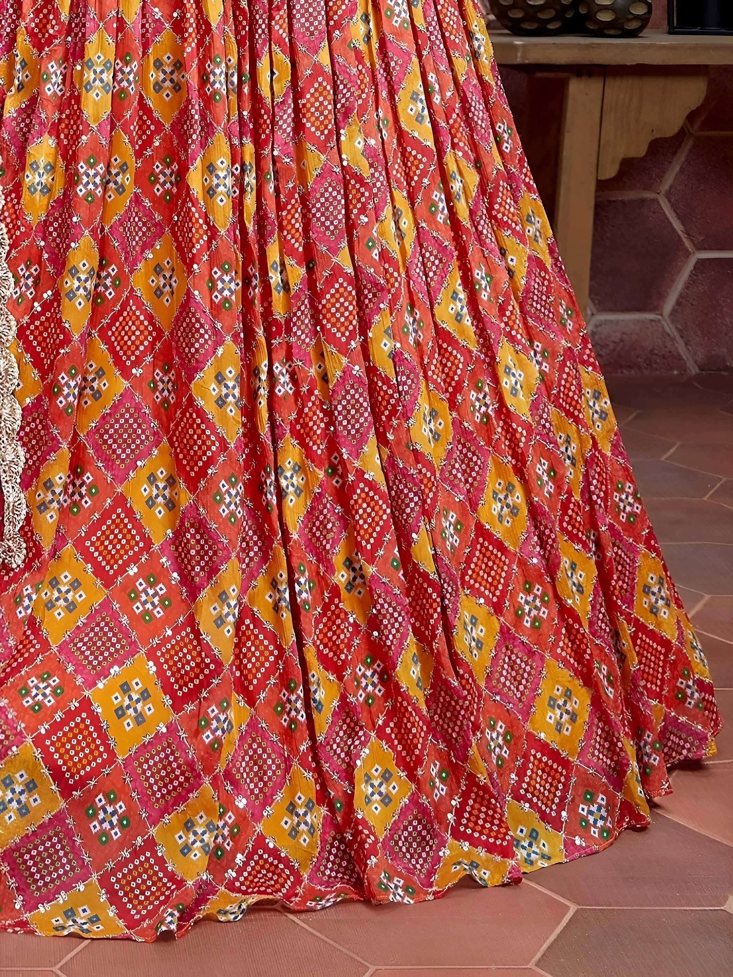 Tulsi Art Glamorous Red Chinon Digital Print Designer Wear Lehenga Choli