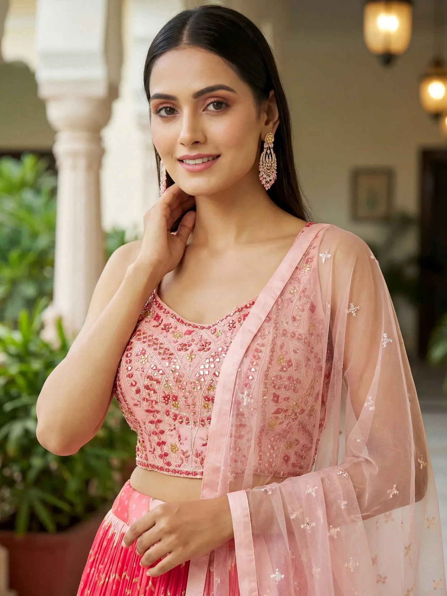 Tulsi Art Glamorous Pink Embroidered Chinon Wedding Wear Lehenga Choli