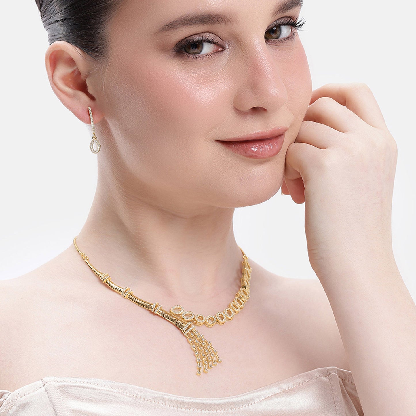 CZ Tassel Necklace Set