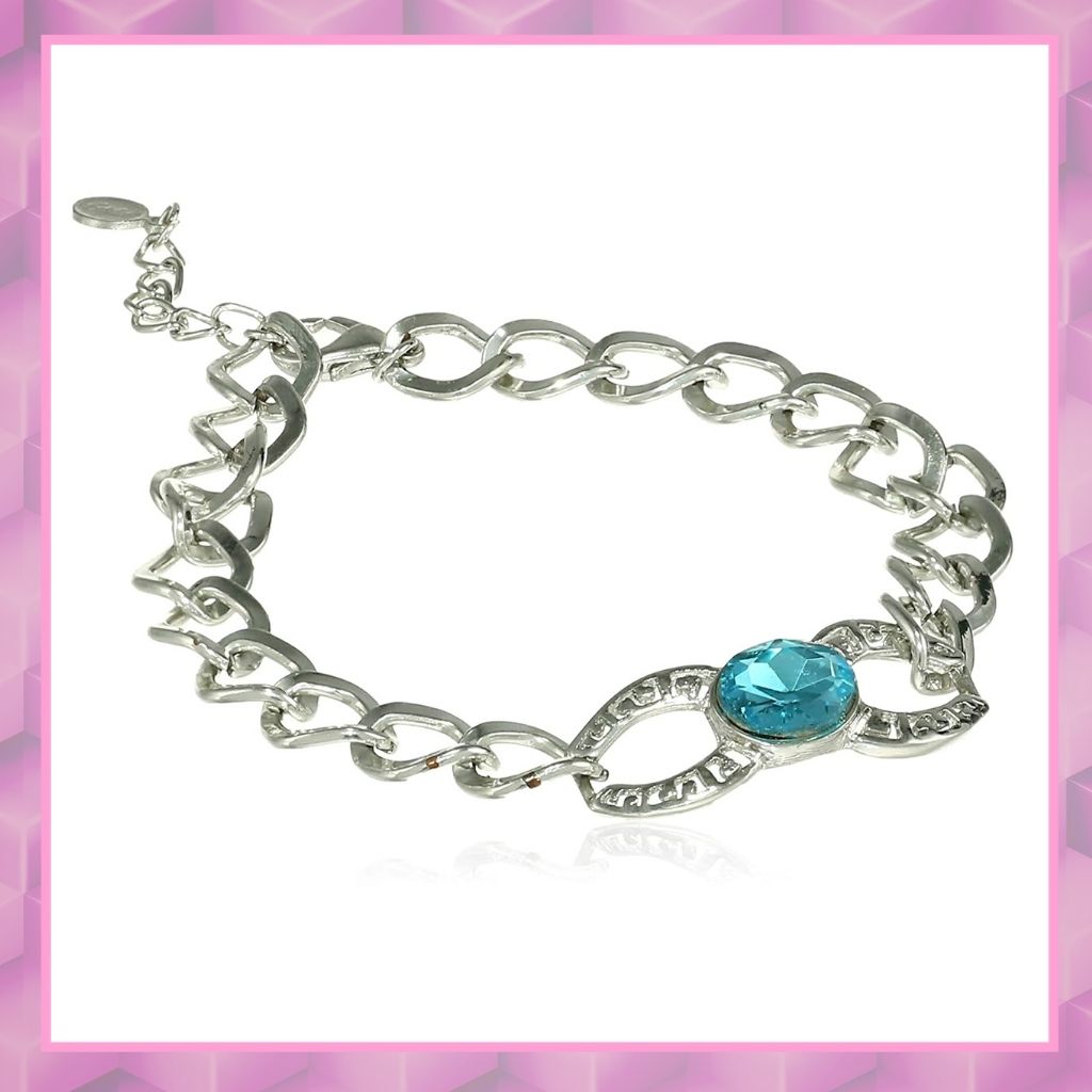 Estele Rhodium Plated Blue Zircon Oval Infinity Chain Bracelet for women