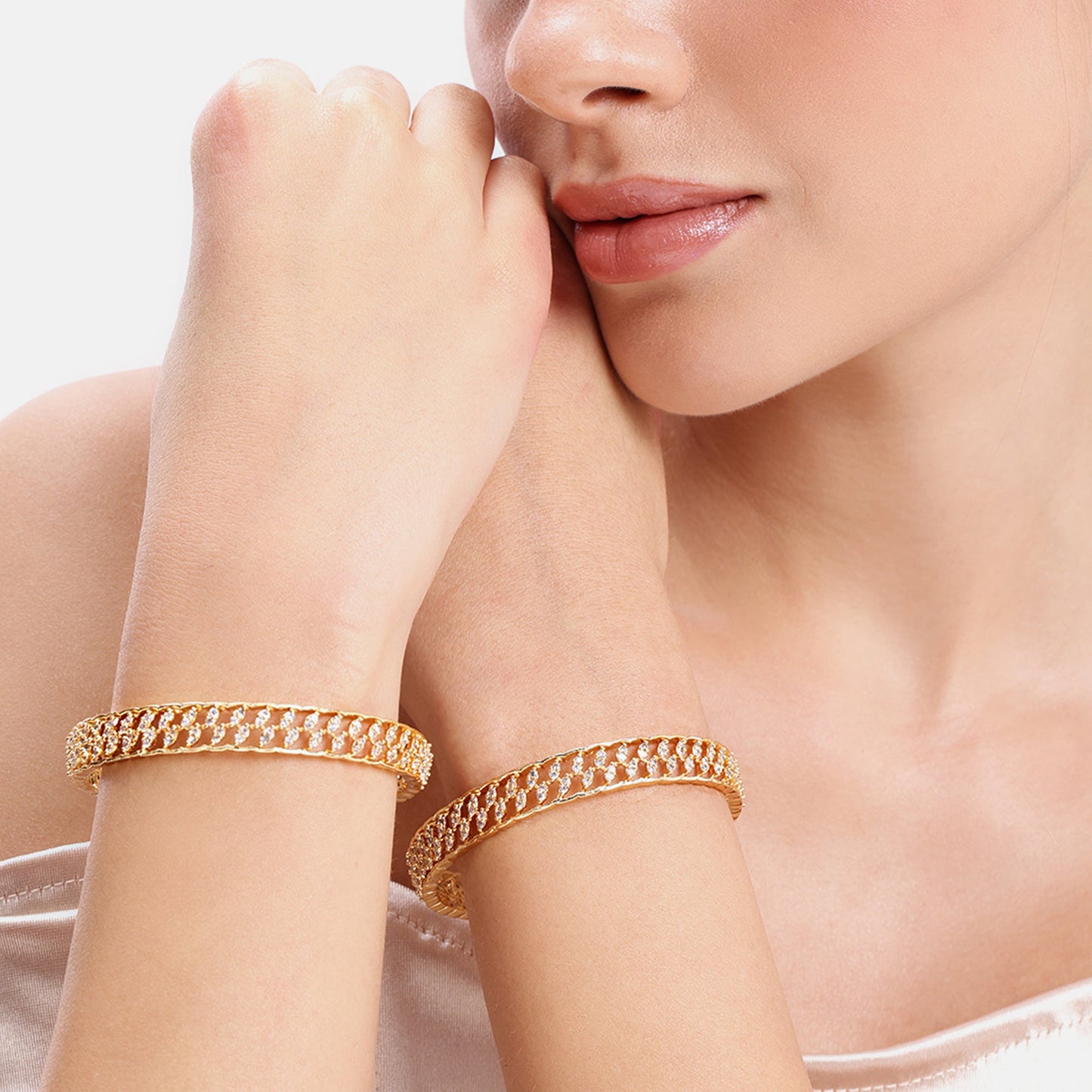 Crystal Aura Leaf Bangles Size-2.4