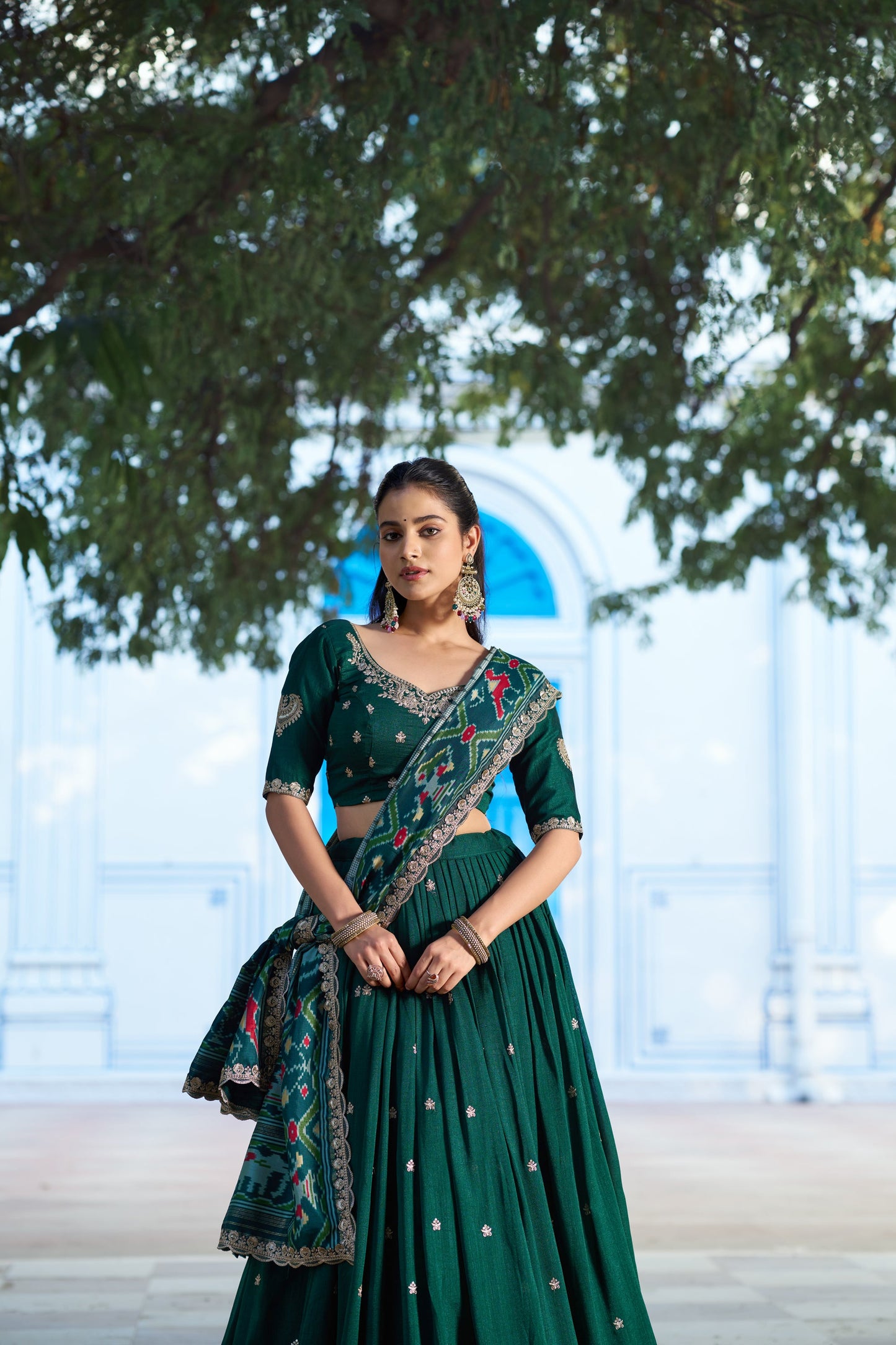 Lorenvalley Fashion Green Vichitra Silk Sequins and Thread Embroidery Work Lehenga Choli with Dupatta