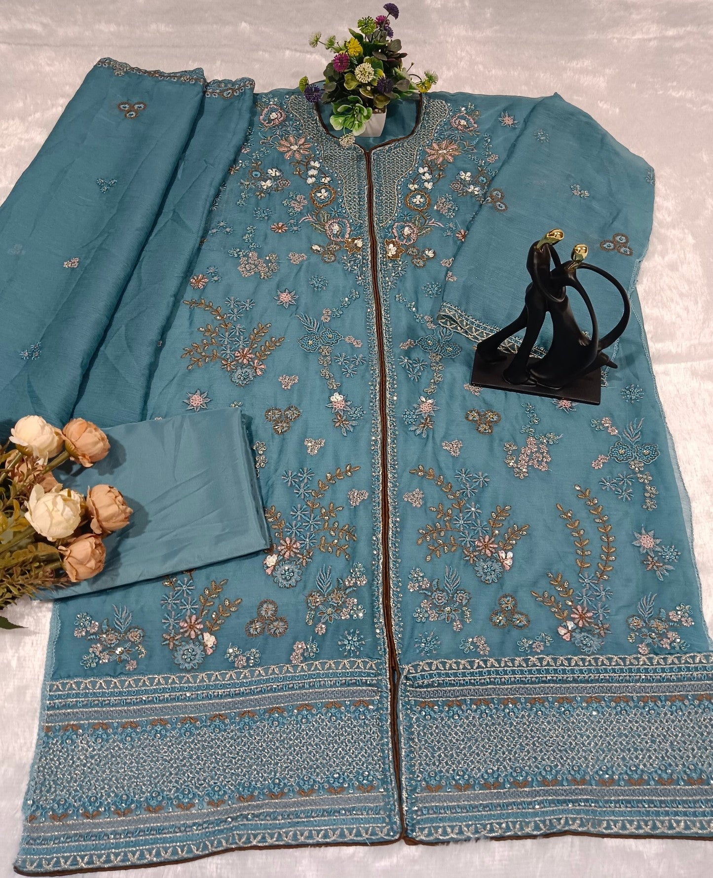 Anaita D Blue Chiffon Suit With Embroidery Work