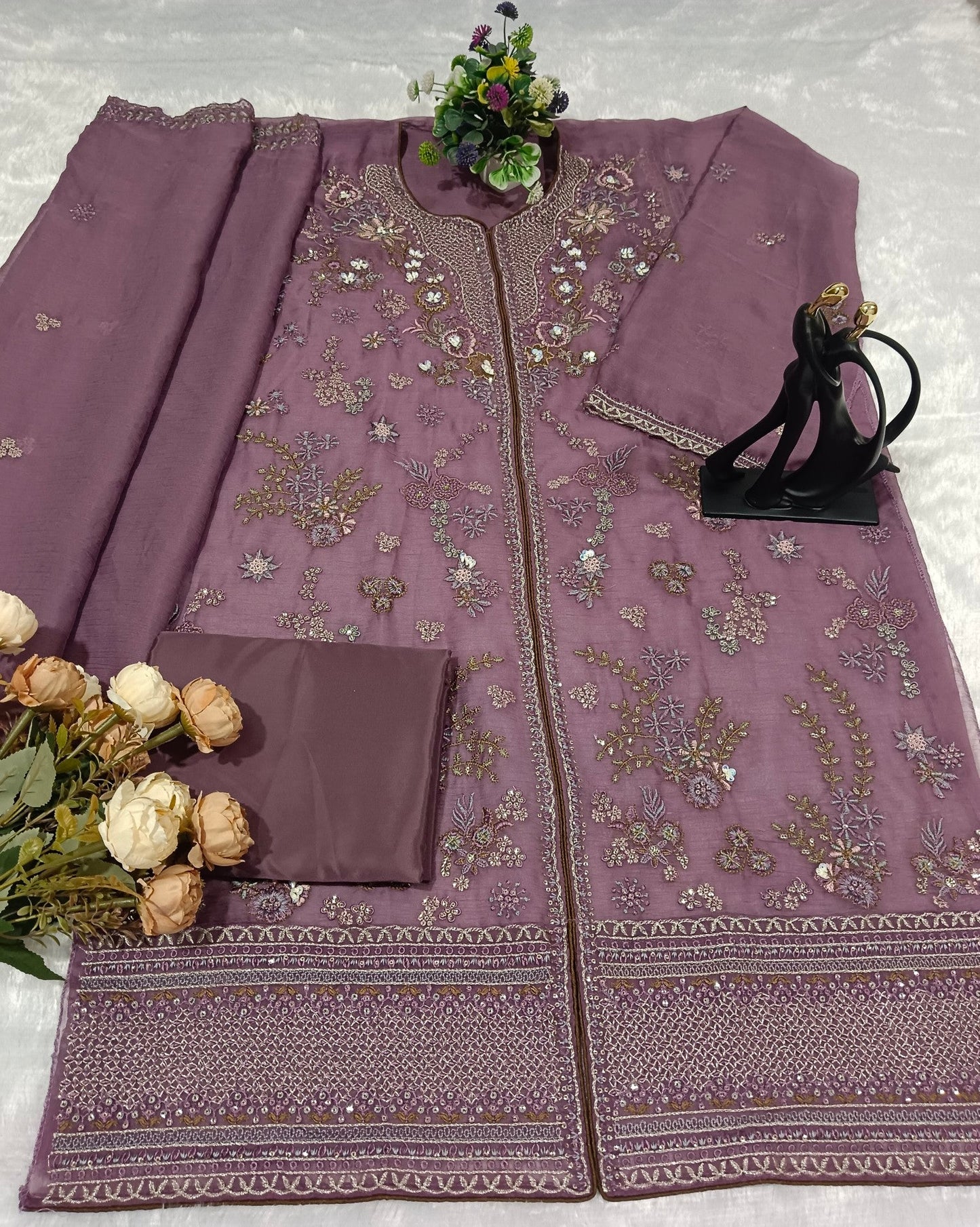 Anaita Purple Chiffon Suit With Embroidery Work