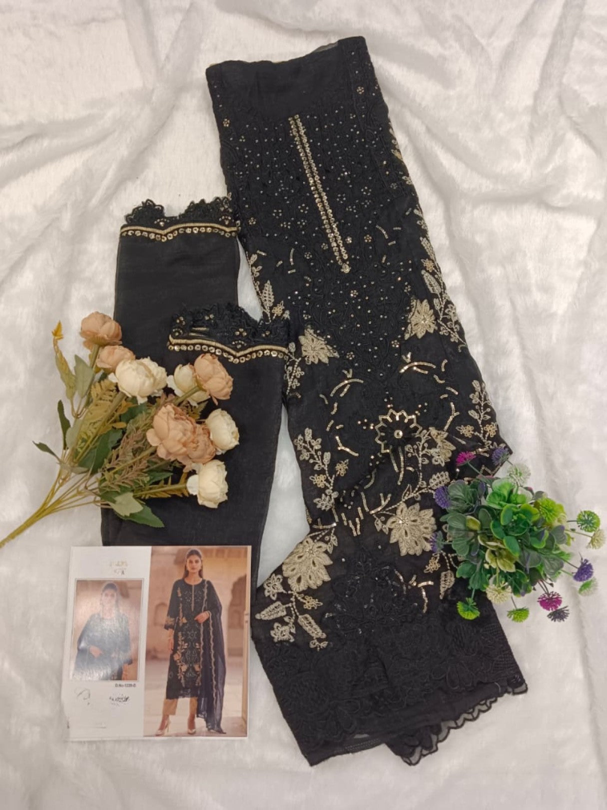 Anaita Black Silk Suit With Embroidery & Sequence Work