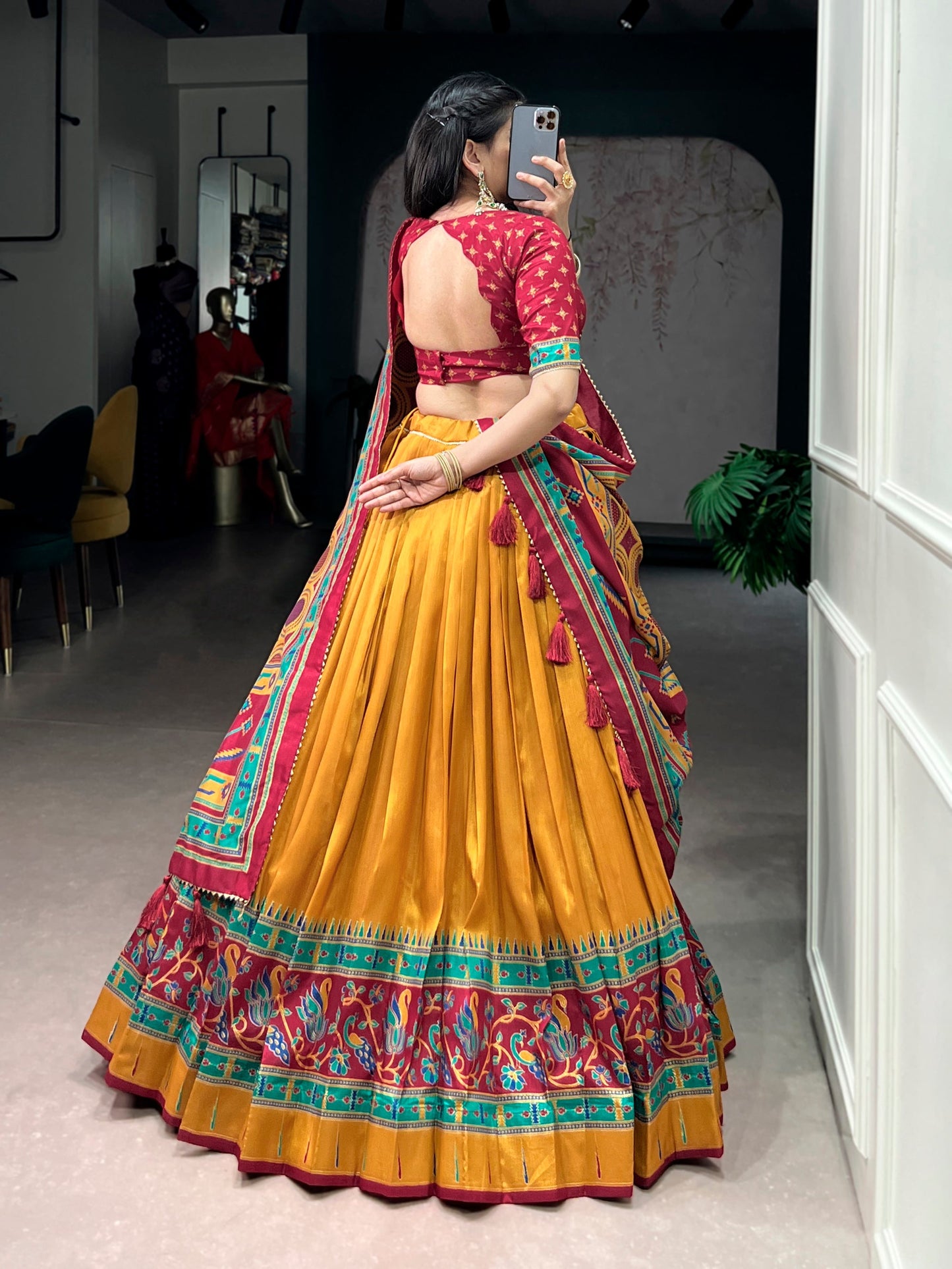 Lorenvalley Fashion Mustard Tasar SilkPrinted with Iconic Sparkle Lehenga Choli with Dupatta