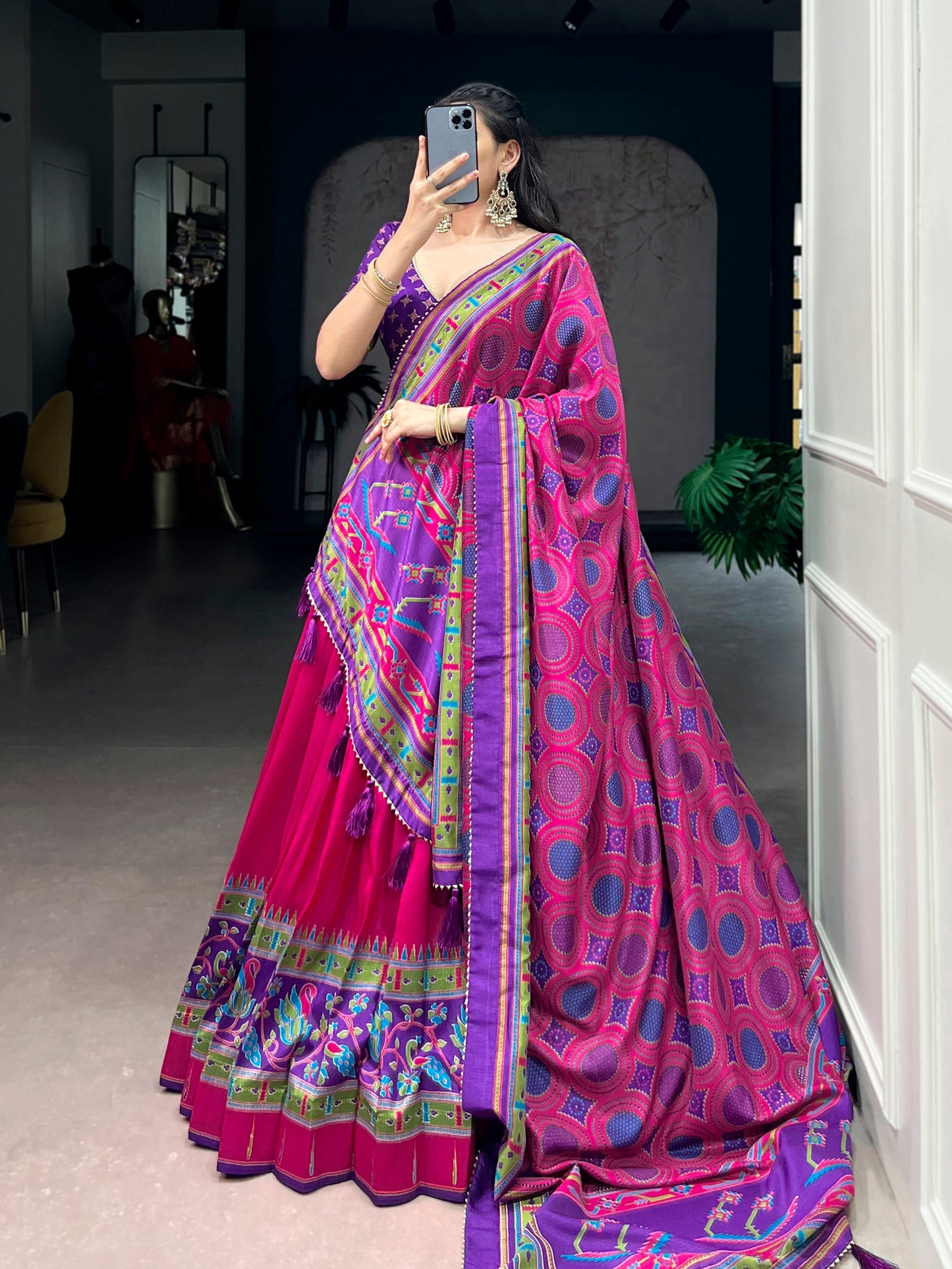 Lorenvalley Fashion Pink Tasar SilkPrinted with Iconic Sparkle Lehenga Choli with Dupatta