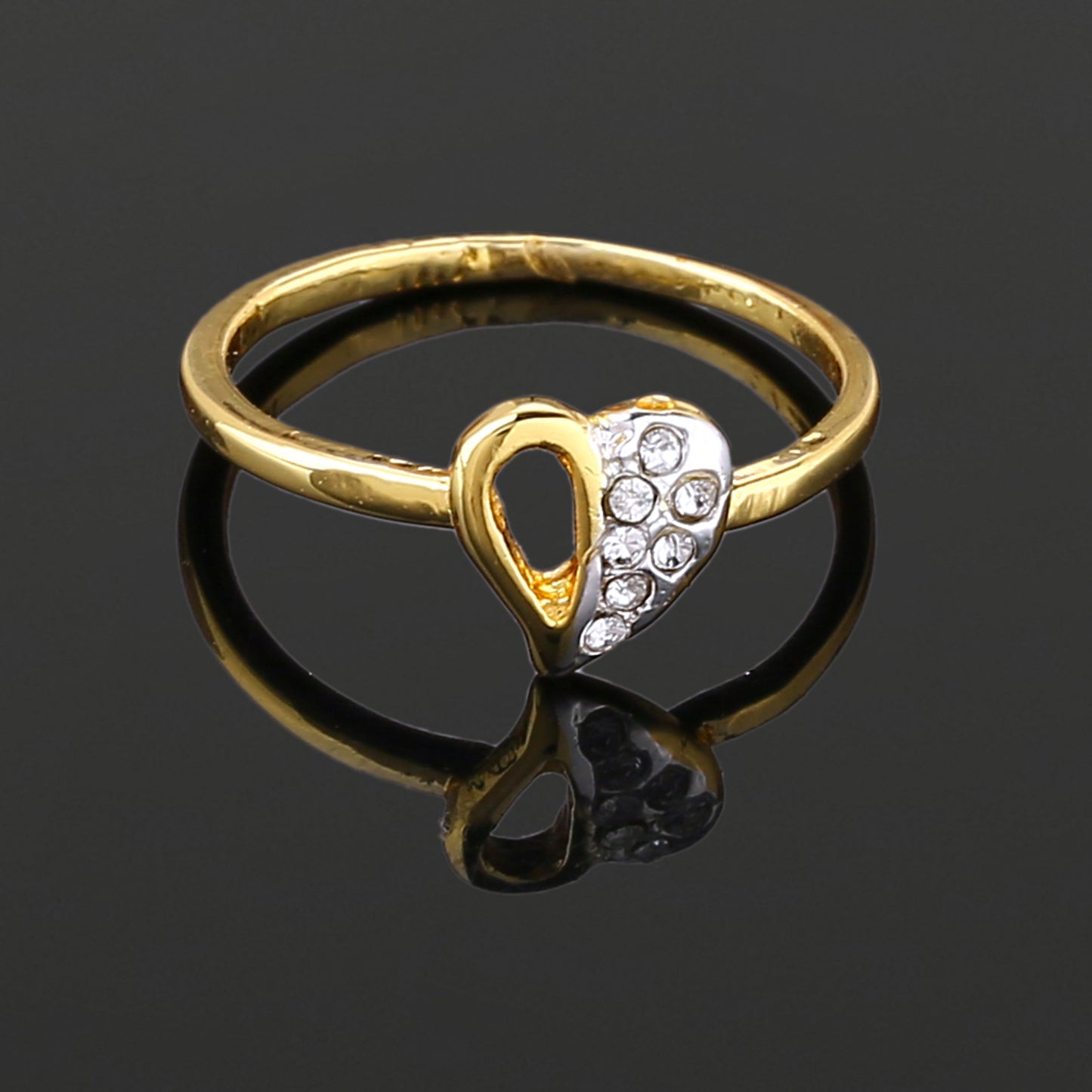 Estele Gold Plated Heart Shaped Finger Ring with Austrian Crystals for Women