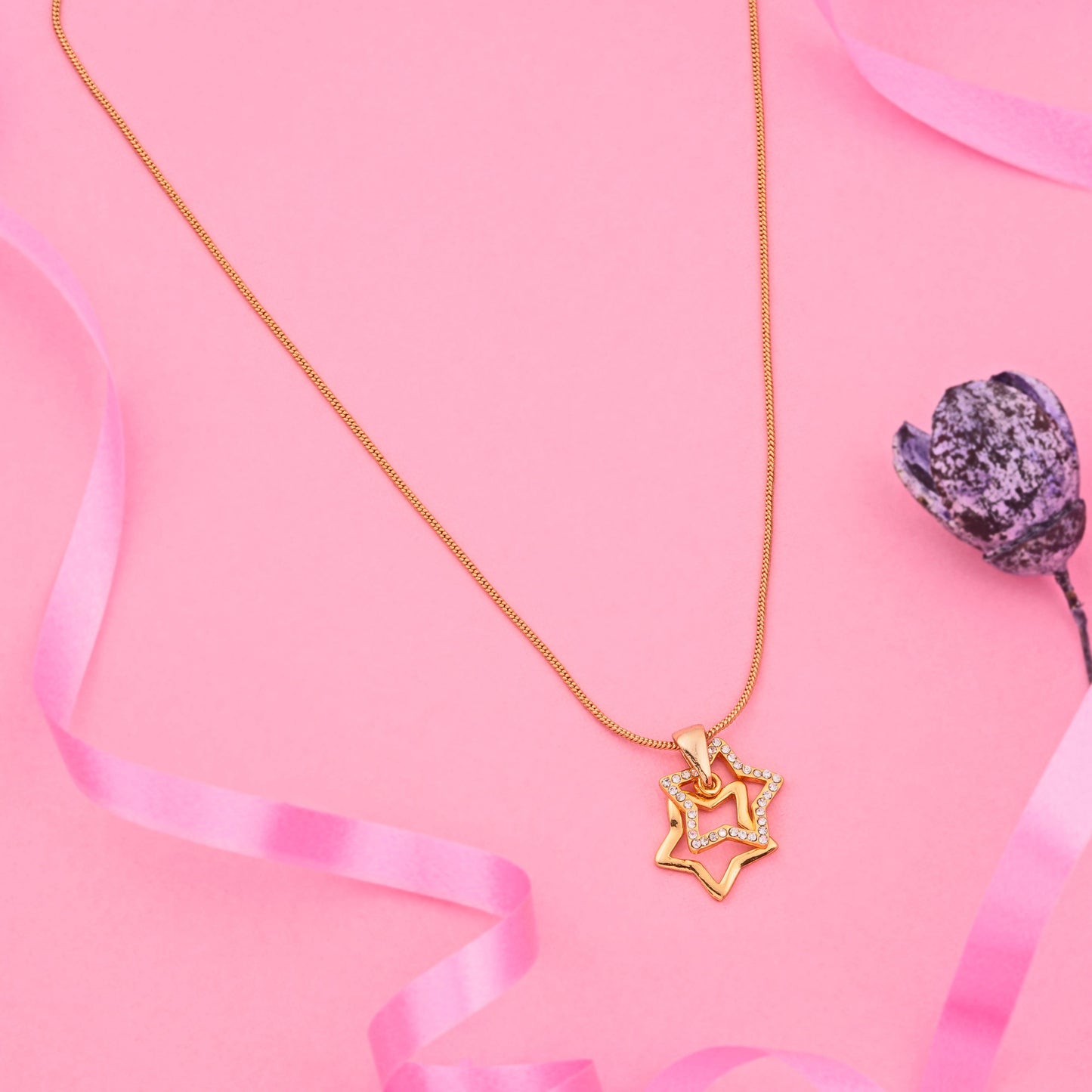 Estele Gold Plated Stary Pendant with Crystals for Women