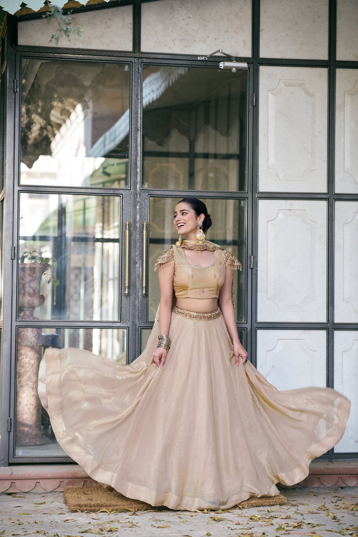 Lorenvalley Fashion Cream Fendi Silk Sequins And Thread Embroidery Work Belt Lehenga Choli With Dupatta