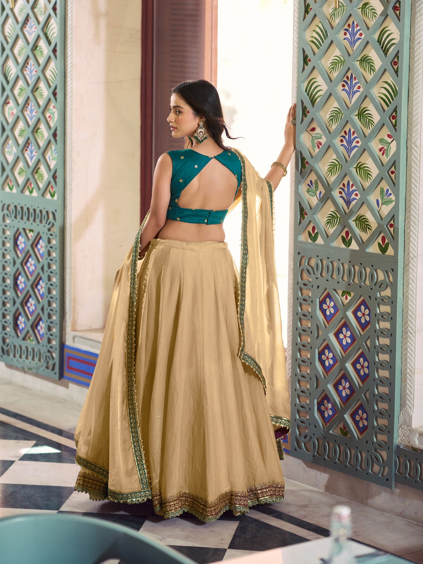 Lorenvalley Fashion Cream Fendi Silk Lace Touch Up Lehenga Choli With Dupatta