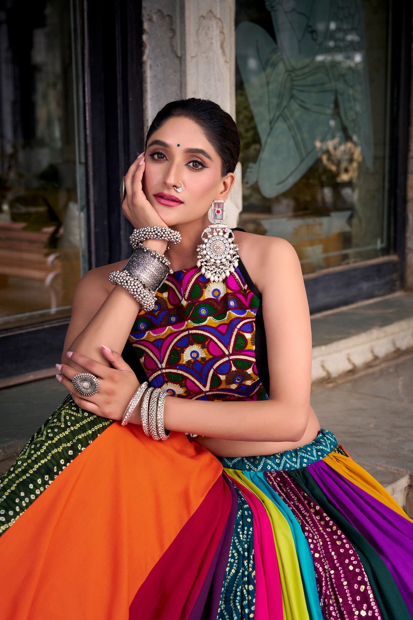 Lorenvalley Fashion Multicolor Pure Rayon Lehenga Featuring Printed Design With Gota Patti Lehenga Choli