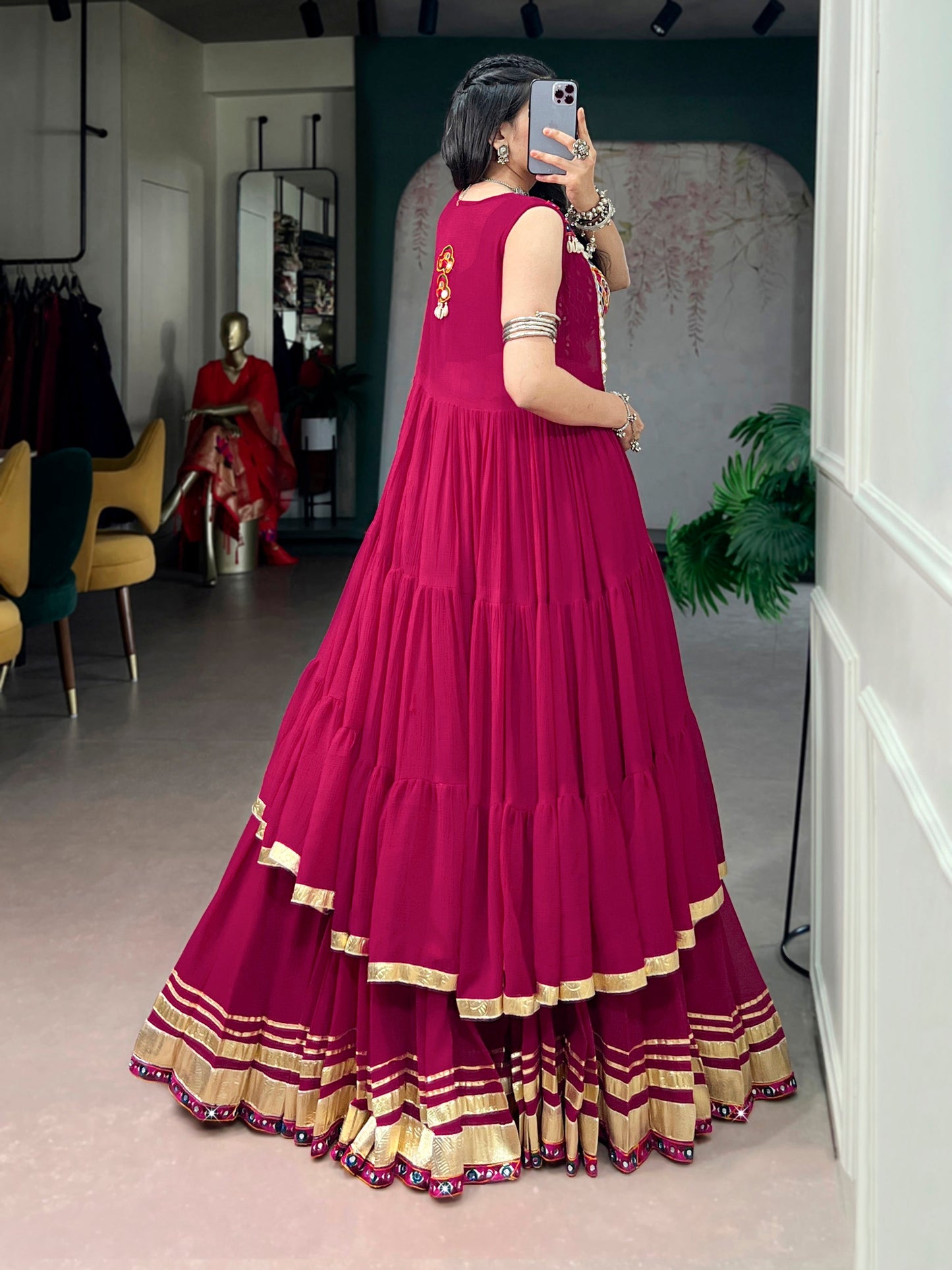 Lorenvalley Fashion Rani Pink Lightweight Fabric With Gotta Patti Lace Lehenga Choli With Koti