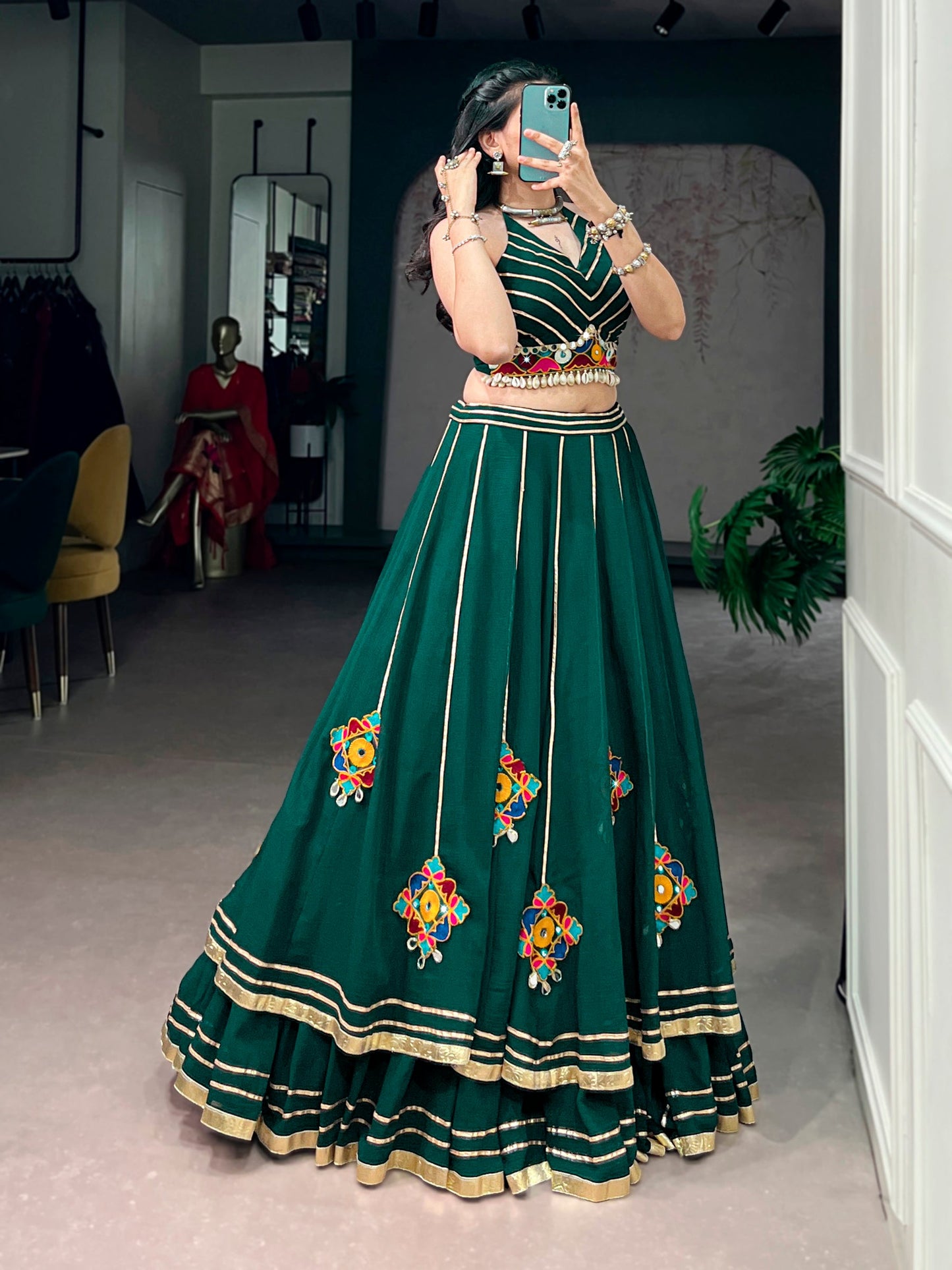 Lorenvalley Fashion Skyblue Lightweight Fabric With Gamthi Work Mirror Detailing Gota Patti Lace Lehenga Choli