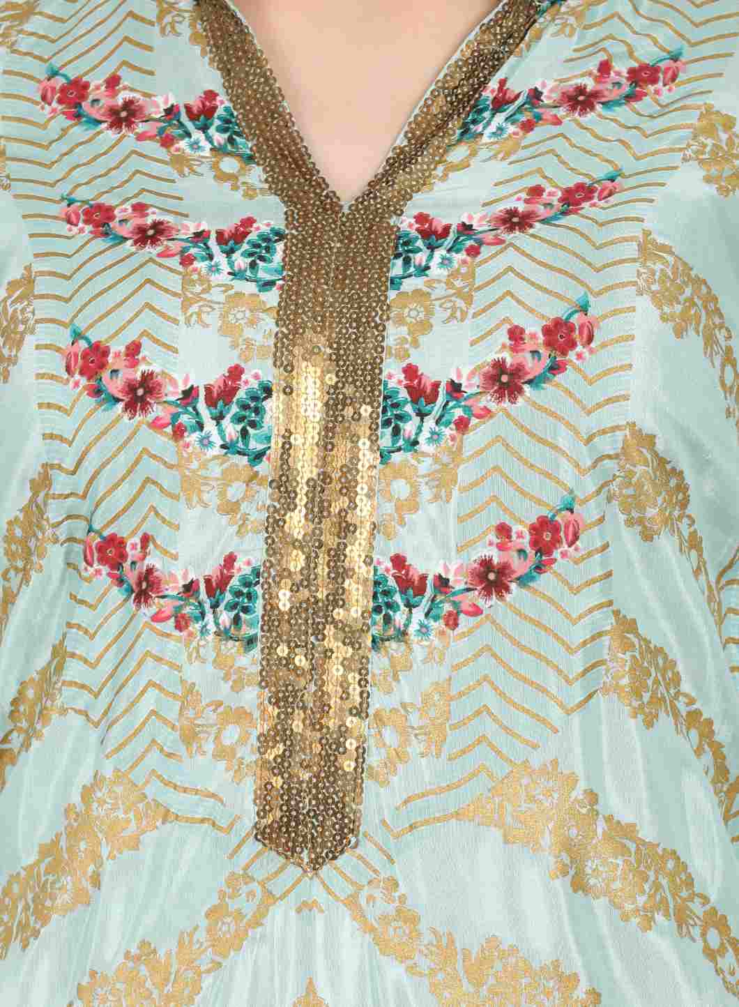 W for Woman Blue Mandarin Neck Printed kurta