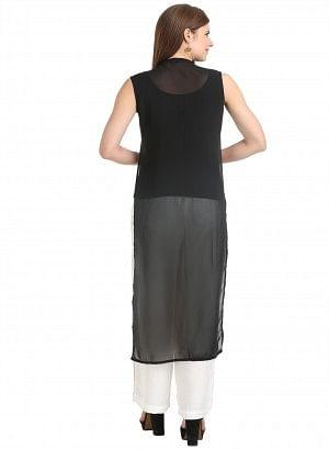 W for Woman White & Black Sleeveless Printed Gillet