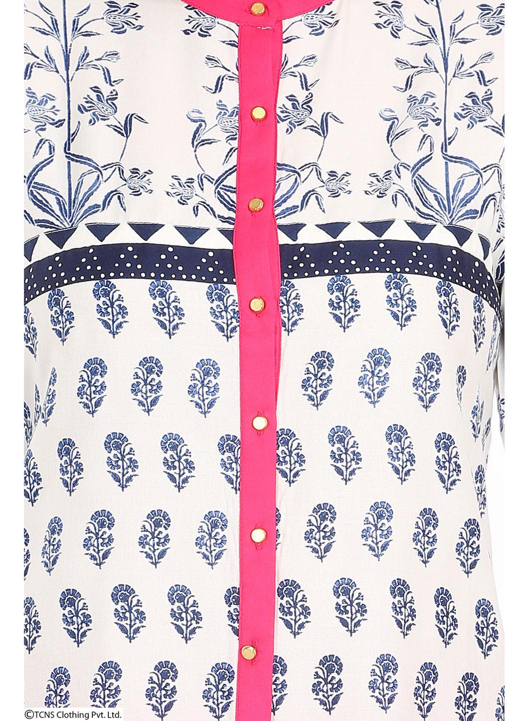 W for Woman White Printed Full Sleeve Top