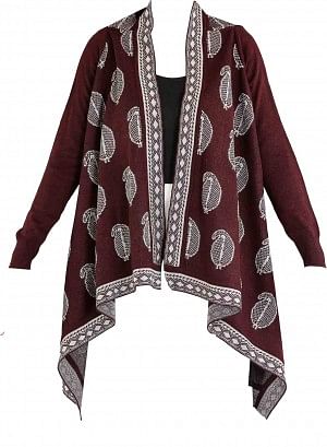 W for Woman Red Paisley Print Asymmetrical Cape
