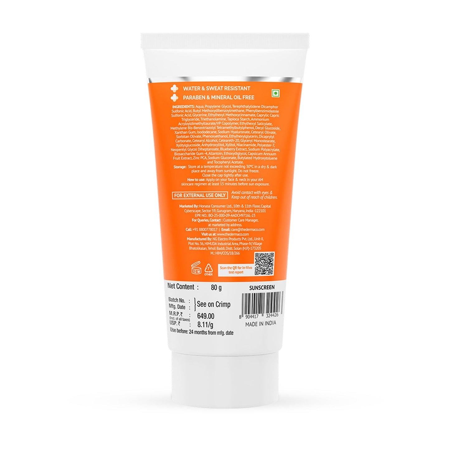 The Derma Co 1% Hyaluronic Sunscreen Oil-Free Gel With SPF 50 PA++++ For Oily In-Vivo tested