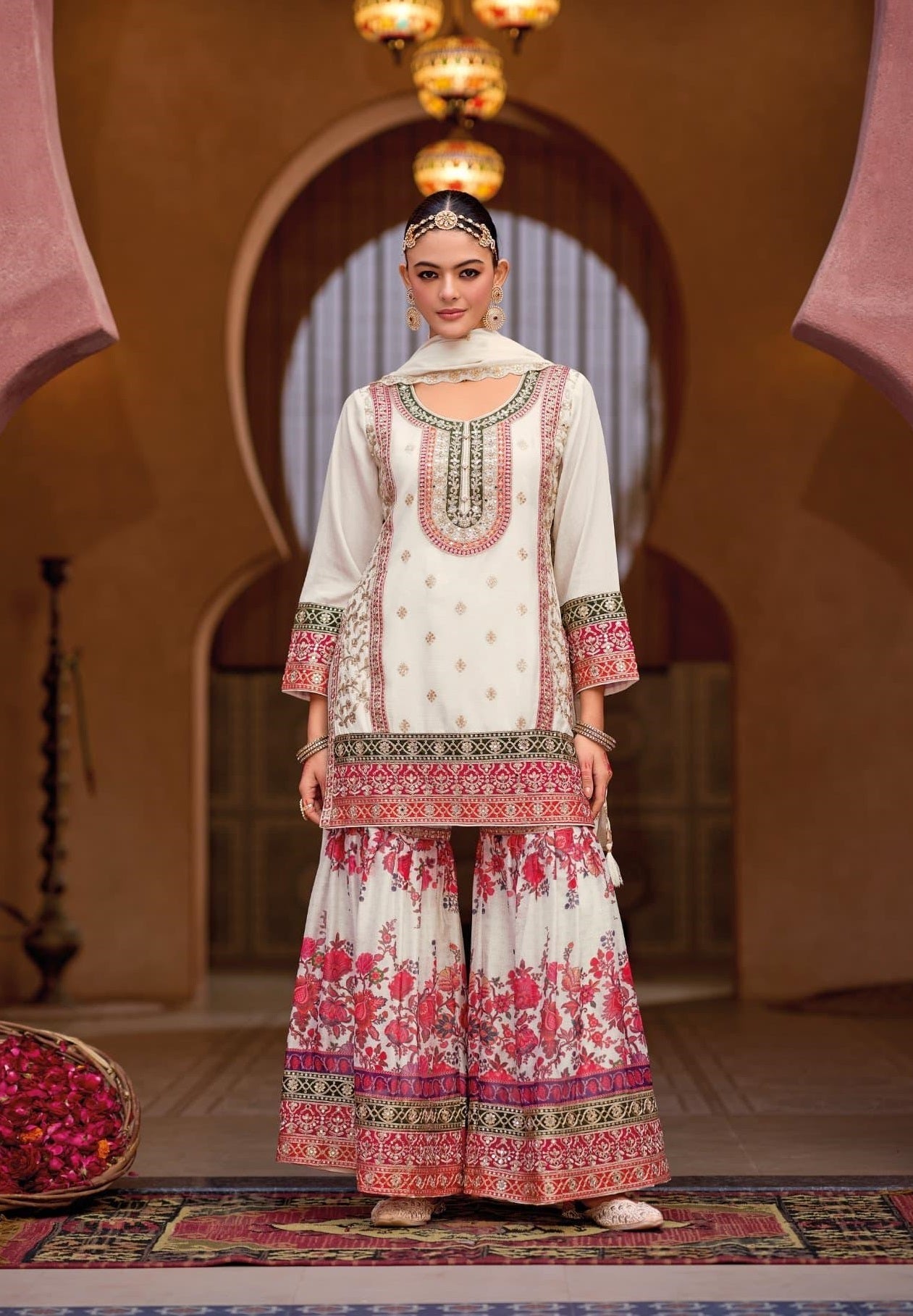 Anaita White Chinon Embroidered Readymade Salwar Suit