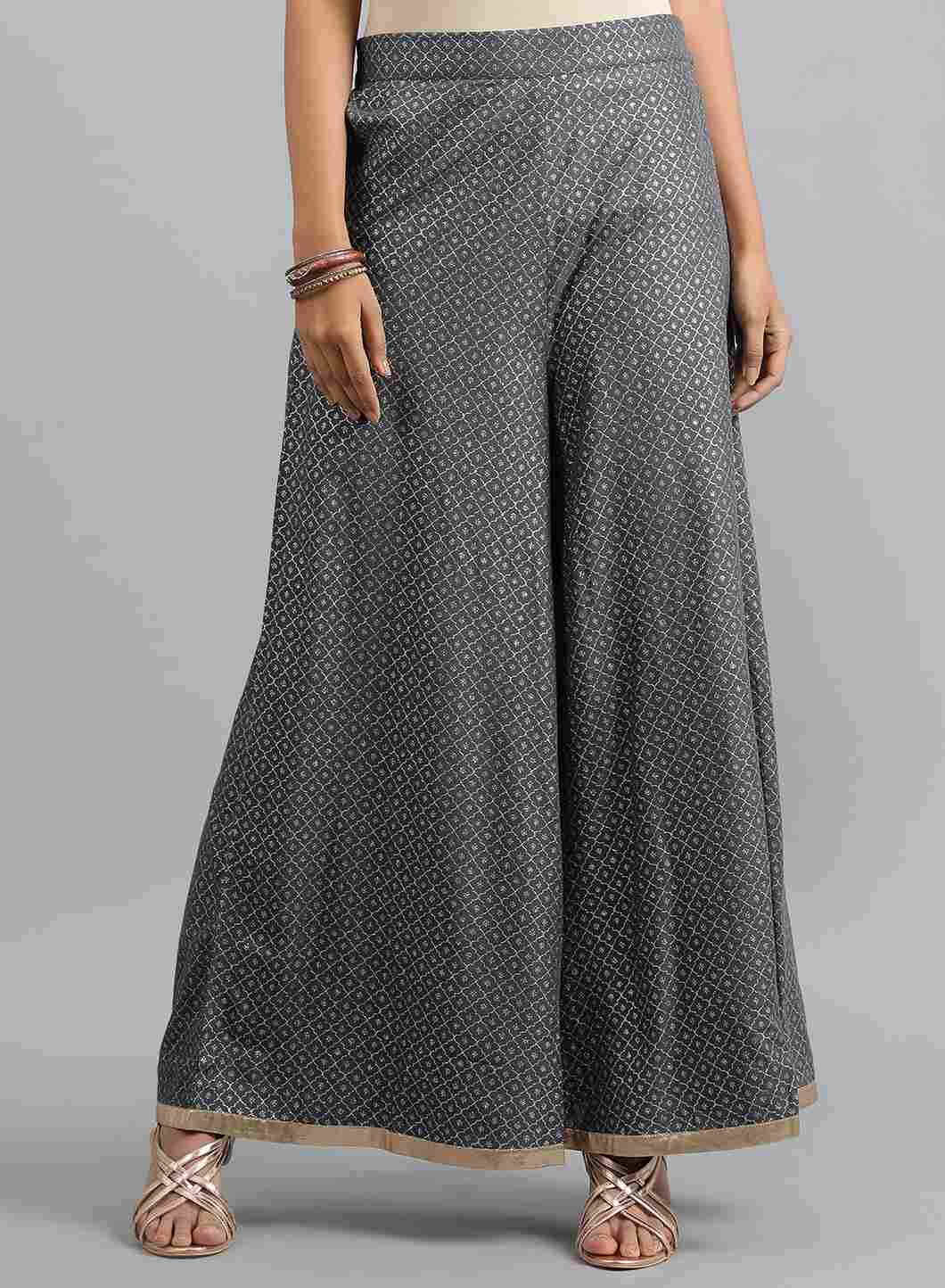W for Woman Grey Flared Glitter Print Pants