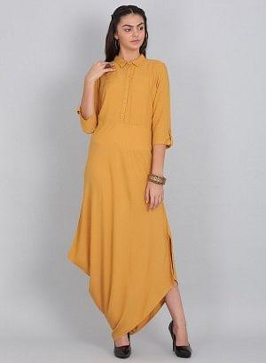 W for Woman Mustard Collar Neck Solid kurta