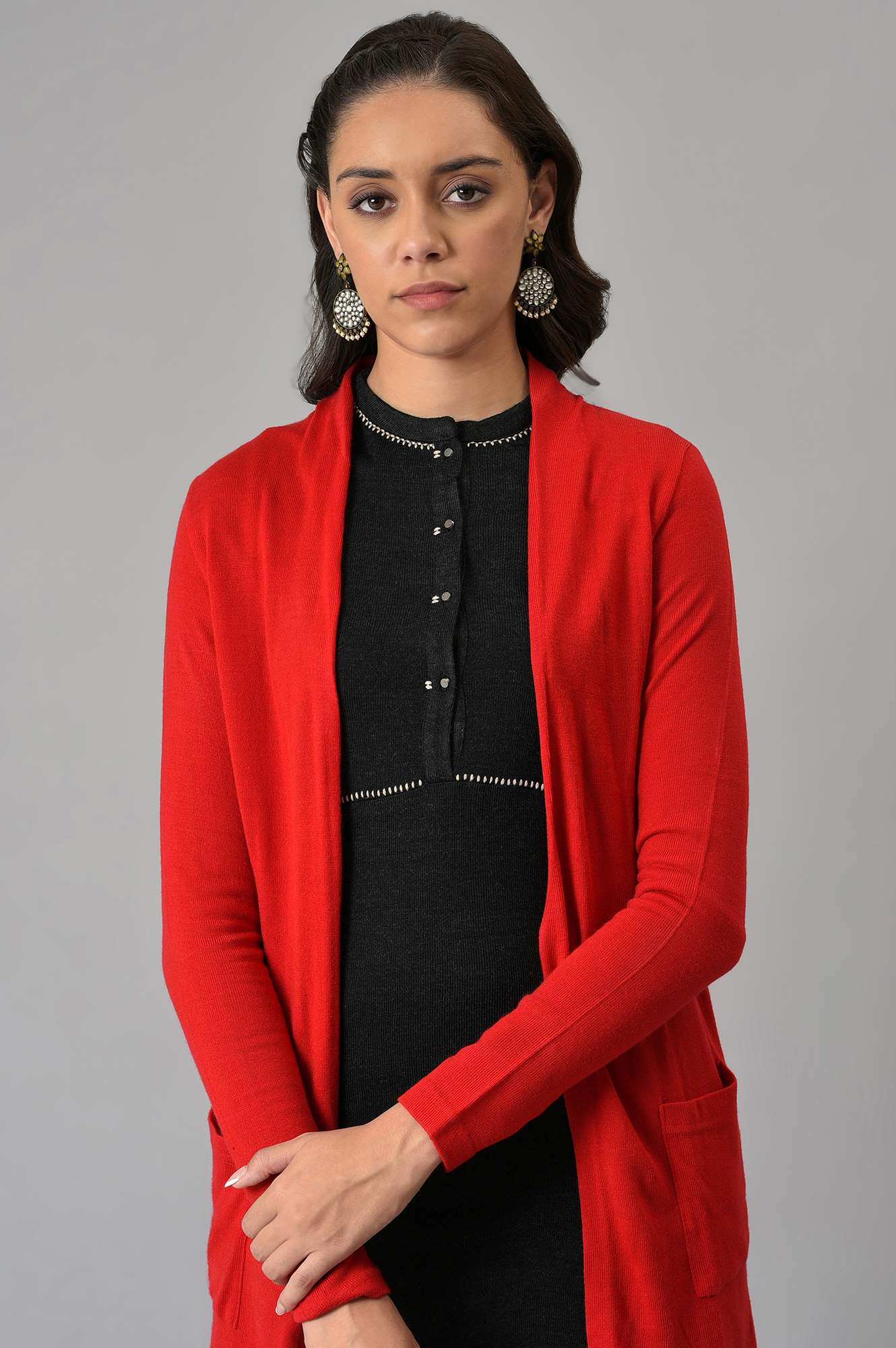 W for Woman Red Basic Cardigan