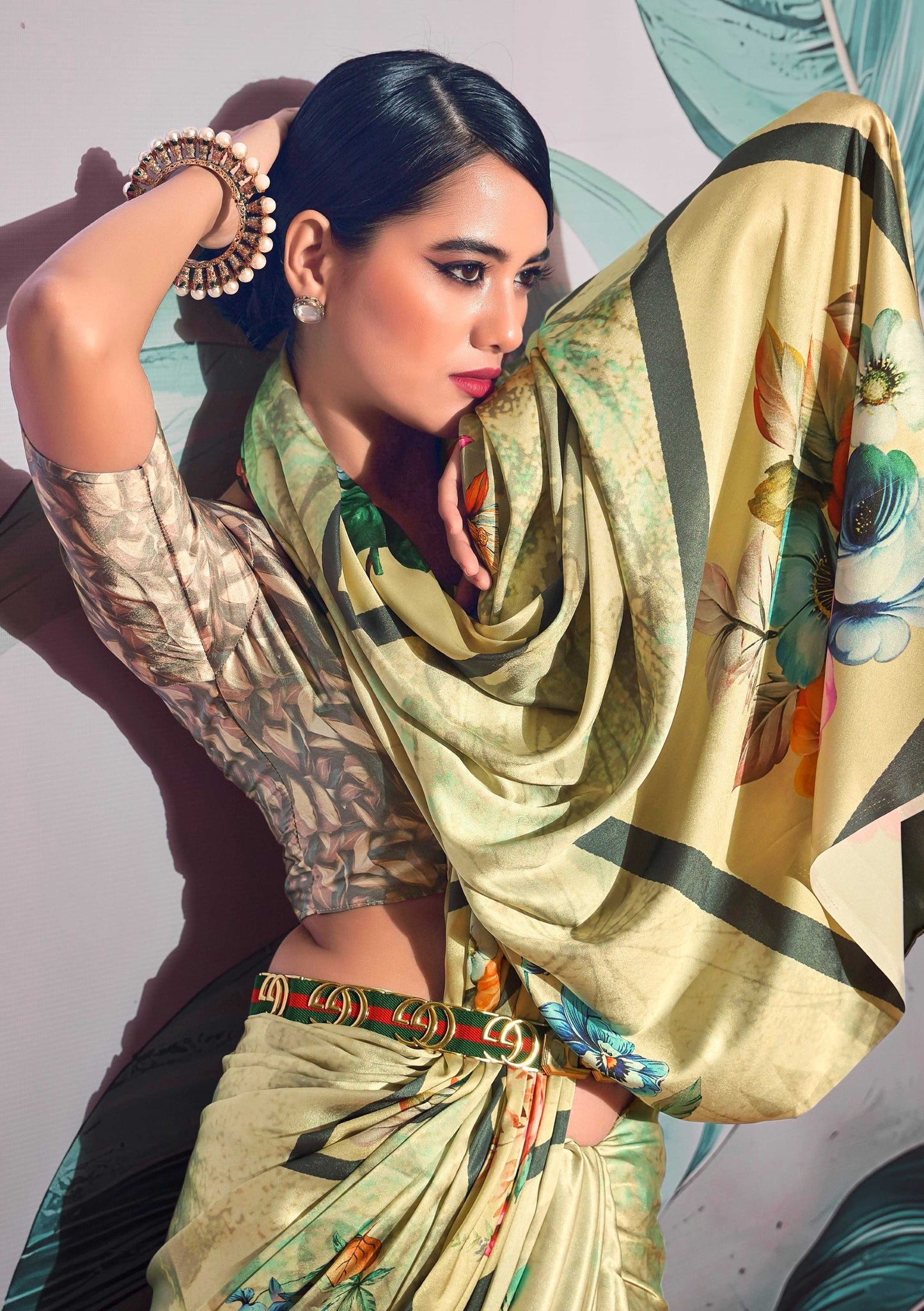 Anaita Green Pure Satin Silk With Zari Weaving Saree With Blouse
