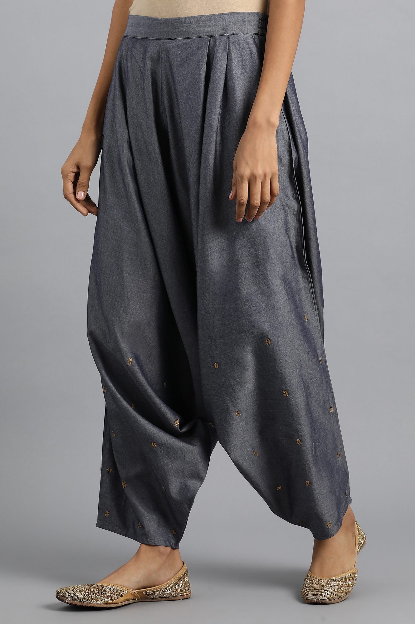 W for Woman Blue Denim Draped Pants