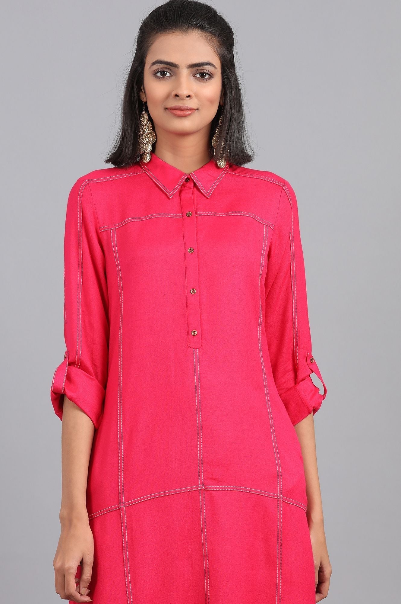 W for Woman Orange Shirt Collar Solid kurta