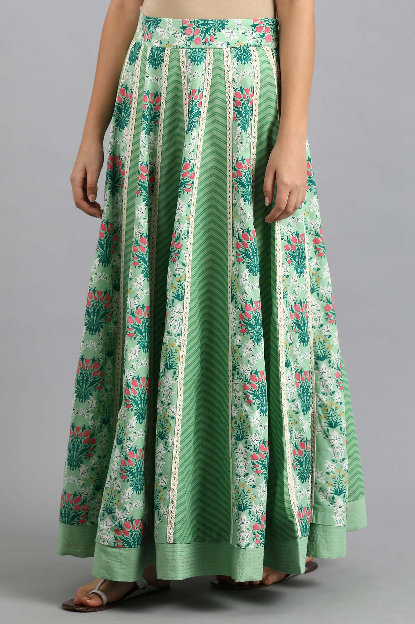 W for Woman Green Printed Skirt