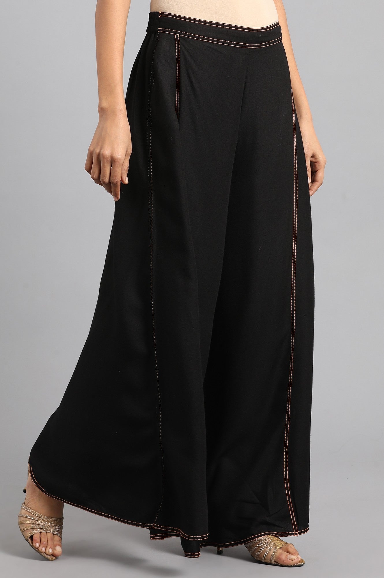 W for Woman Black Solid Pleated Pants