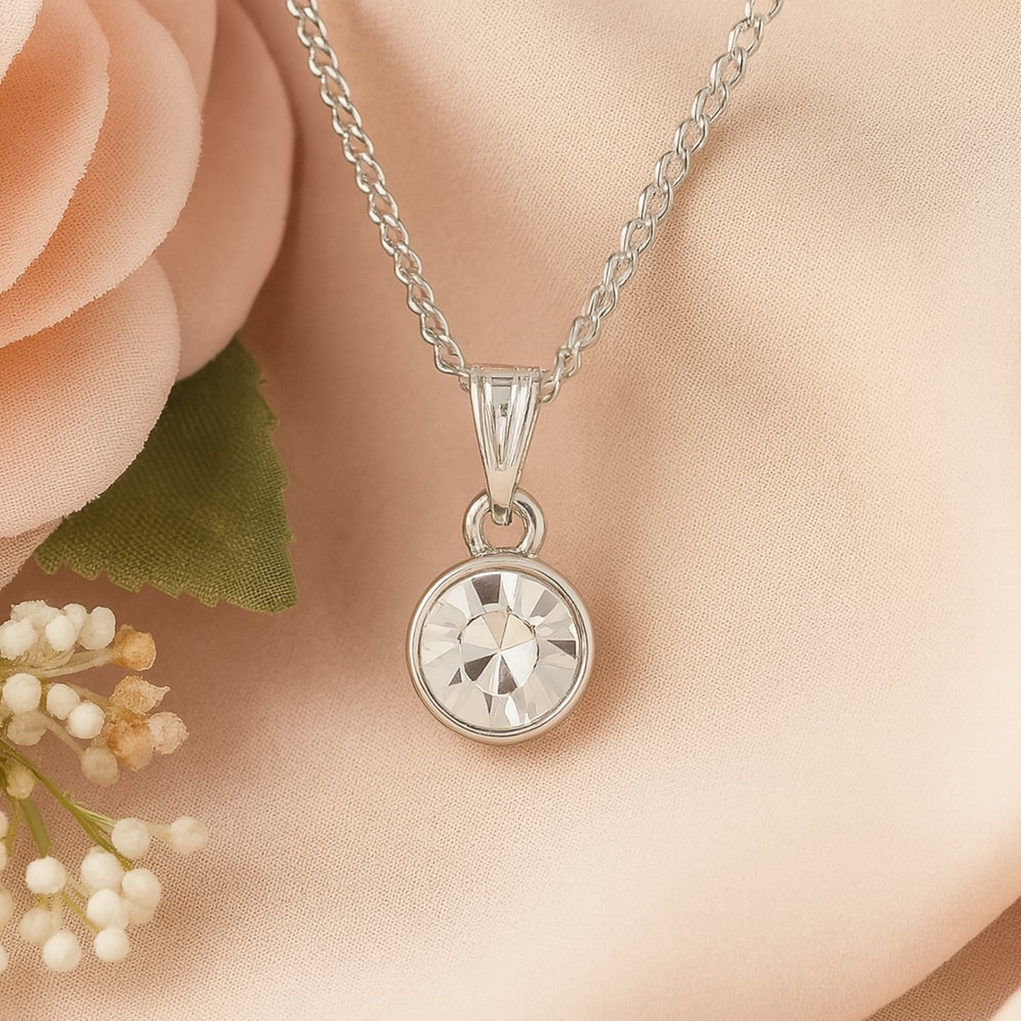 Estele Rhodium Plated Classic Pendant with Austrian Crystal for Women