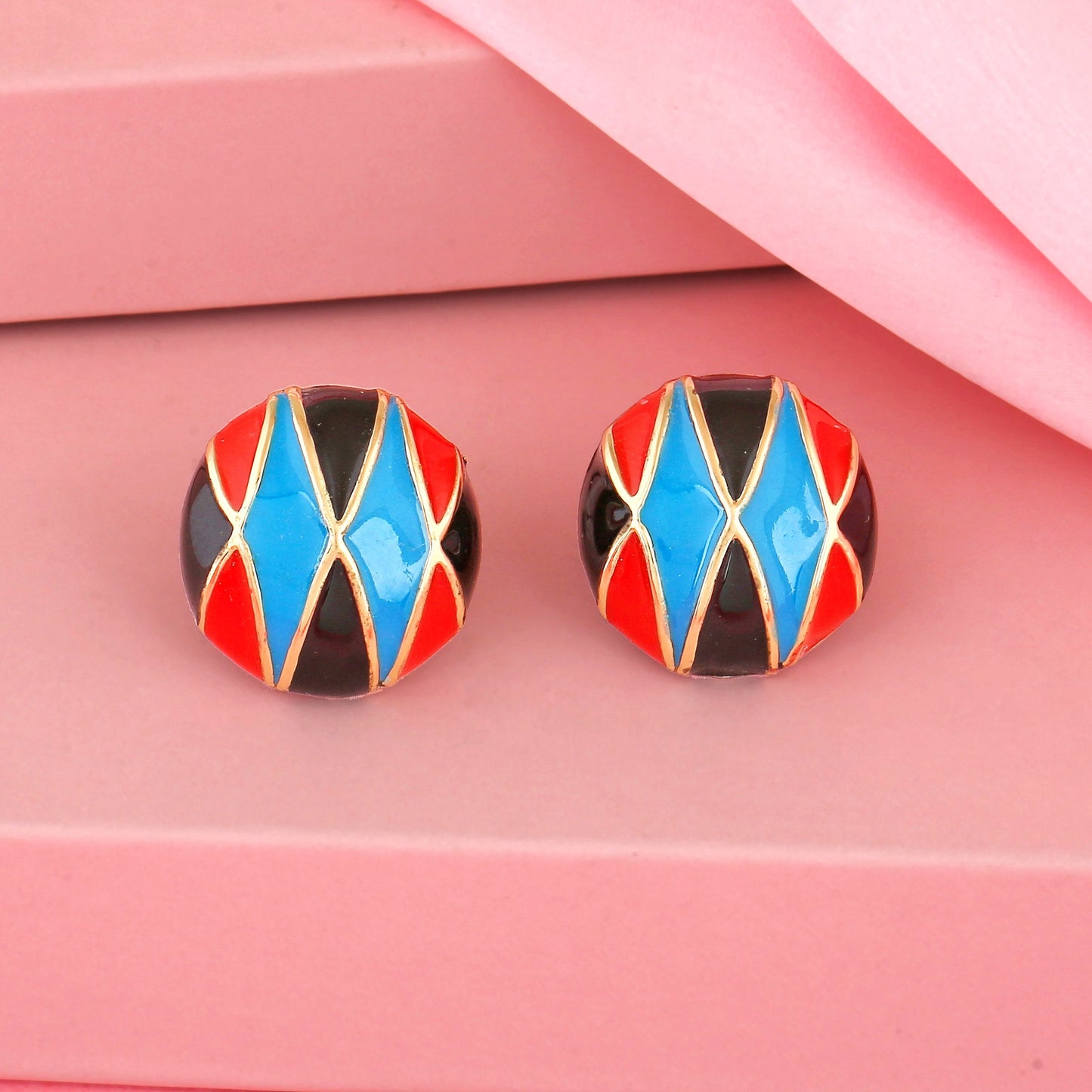 Estele Gold Plated Designer vibrant multicolor enamel Stud Earrings for women