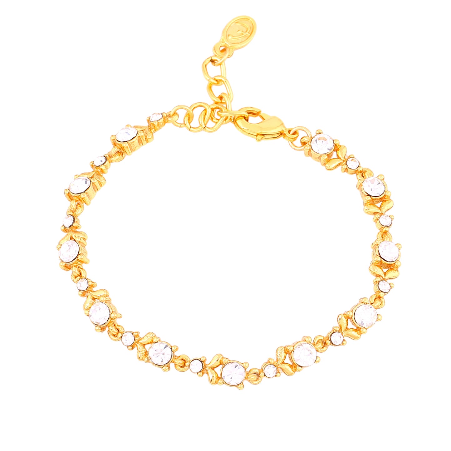 Estele Gold Plated Solitaire Leaf Mile Tennis Bracelet for women
