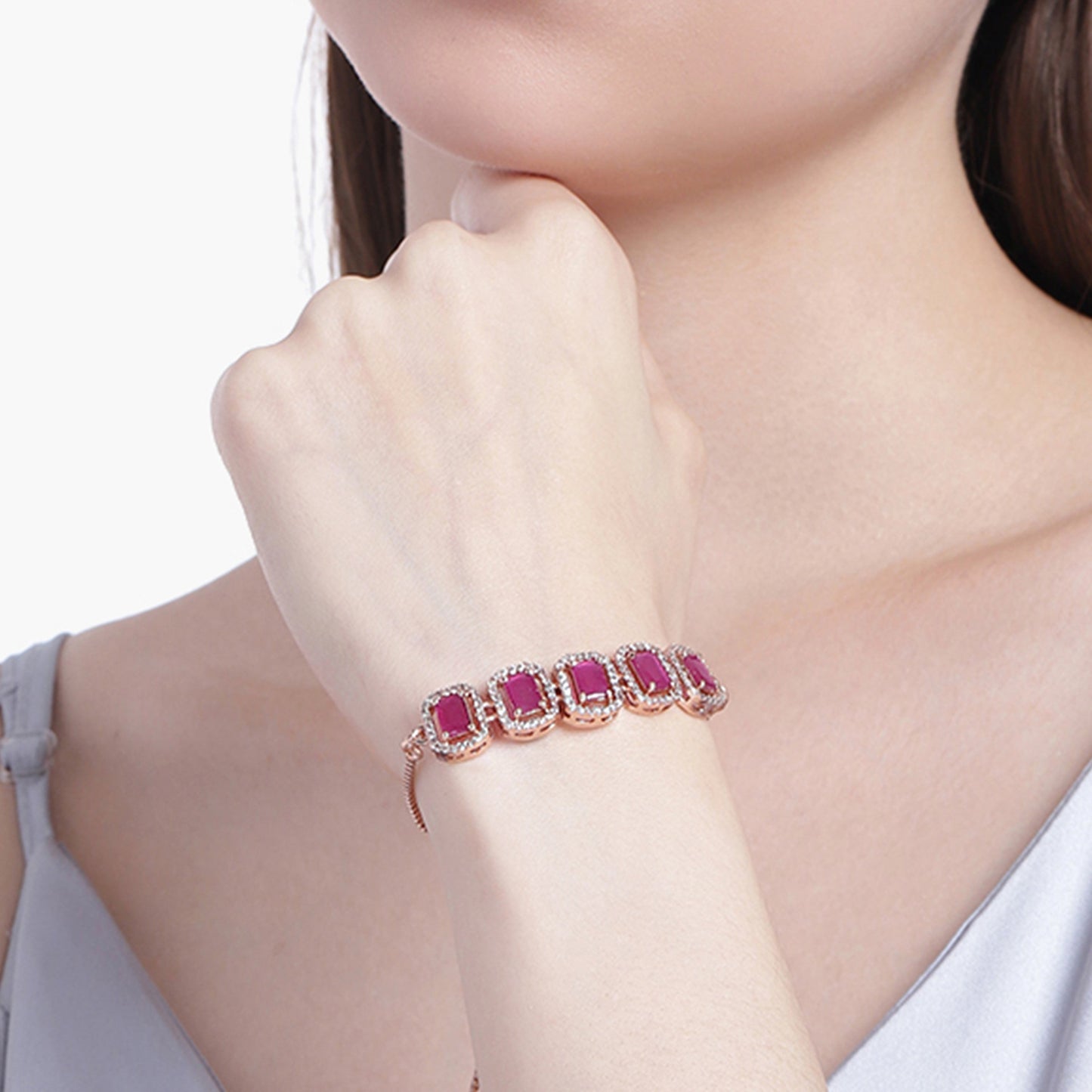 Rosegold Ruby Octagon CZ Bracelet