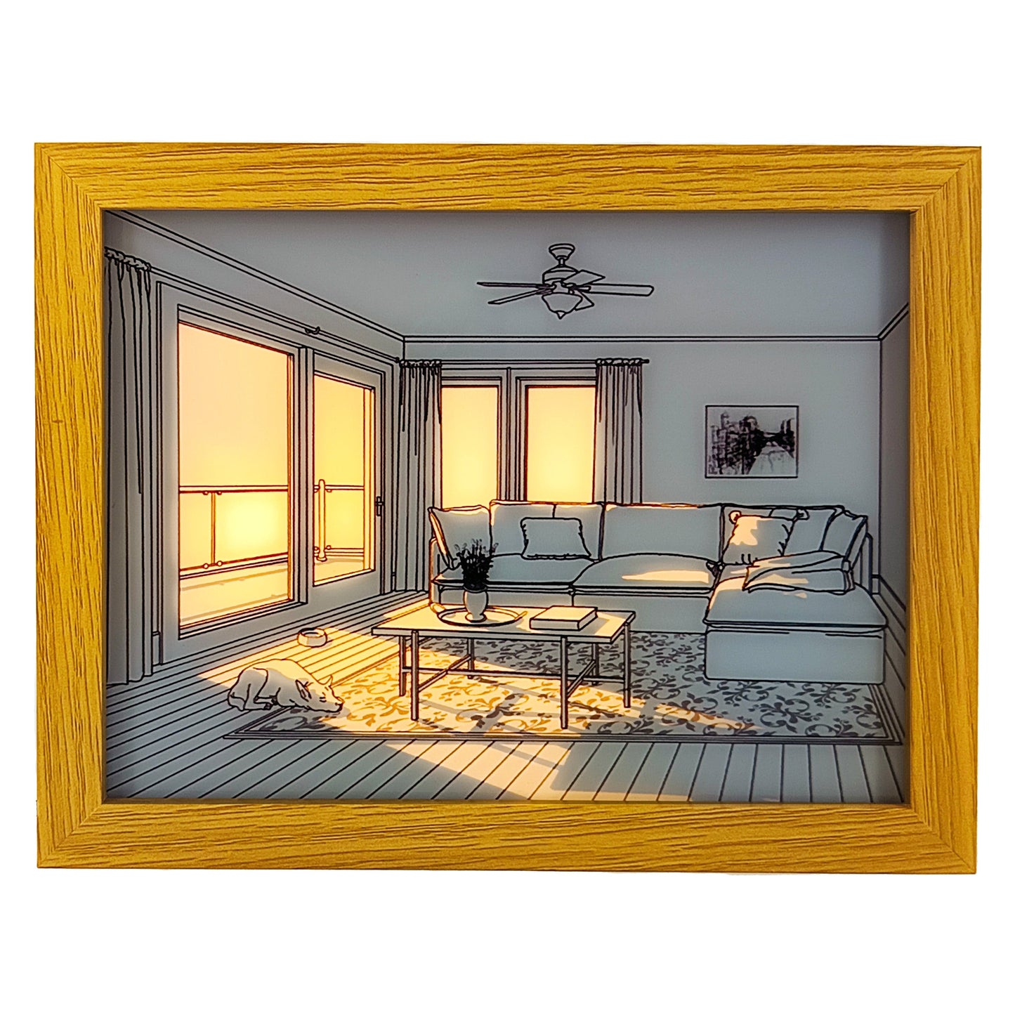 Living Room Sunset Light Photo Frame Decoration | LED Glowing Art Frame | Light Shadow Art | 22.5 x 17.5 Cms |